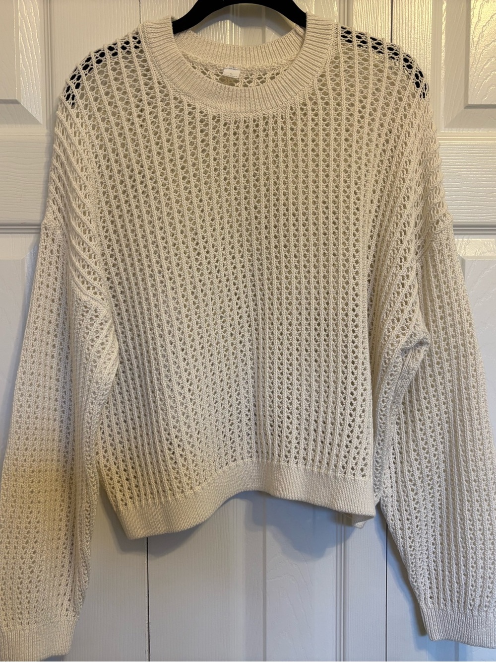 Old Navy Cropped Ivory Open-Knit Crewneck Sweater Large